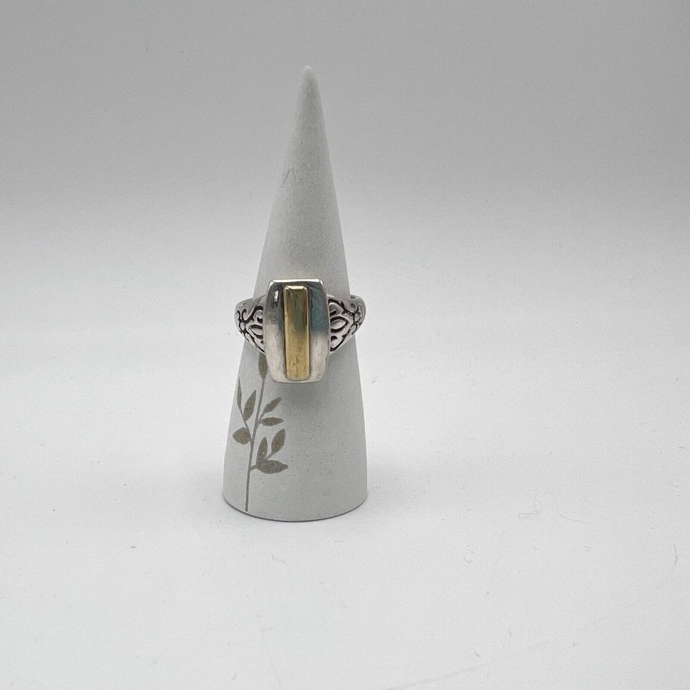 Vintage Unmarked Silver and Gold Tones Scroll Ring Sz 8.5 Celtic Gaelic